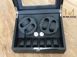 Hộp Đồng Hồ Xoay Automatic Vân Gỗ Đen 4+6